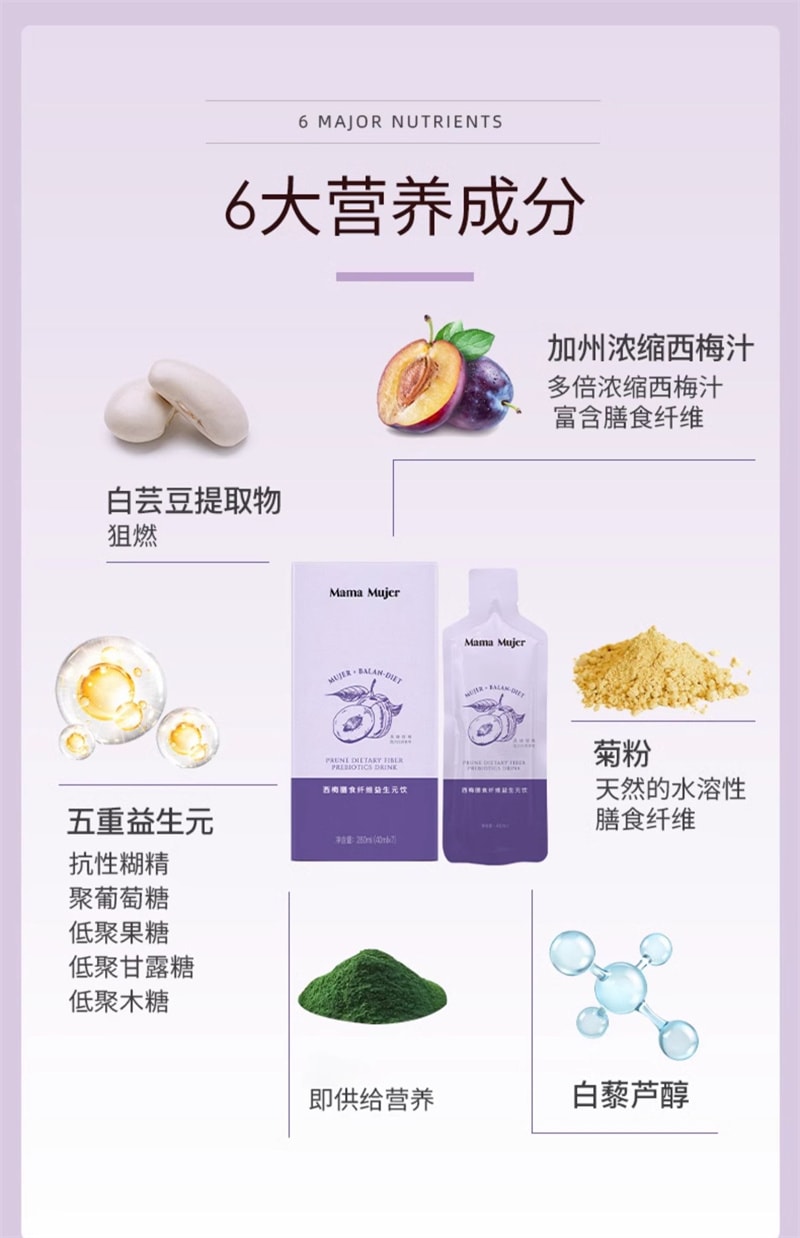 【中国直邮】羽心堂Mama Mujer 西梅汁40g*7条/盒 孕妇妈妈无蔗糖益生元果蔬饮