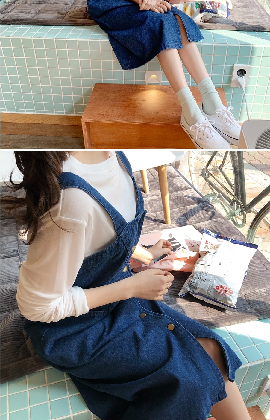 【韩国直邮】MIMIDIDI 百搭款背带连衣裙 深青色 均码