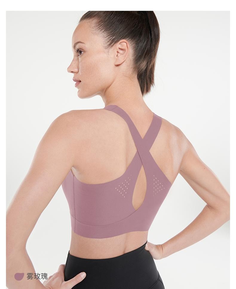 ubras 镭射打孔镂空中强度运动文胸-雾玫瑰-M