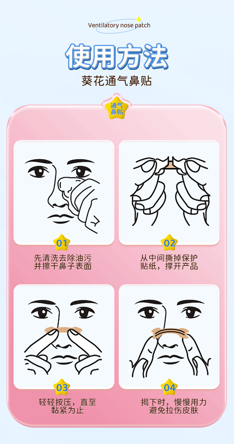 【中国直邮】 葵花药业 通气鼻贴 儿童鼻塞通鼻神器 鼻通贴缓解鼻炎减轻打鼾成人通用 12贴/盒