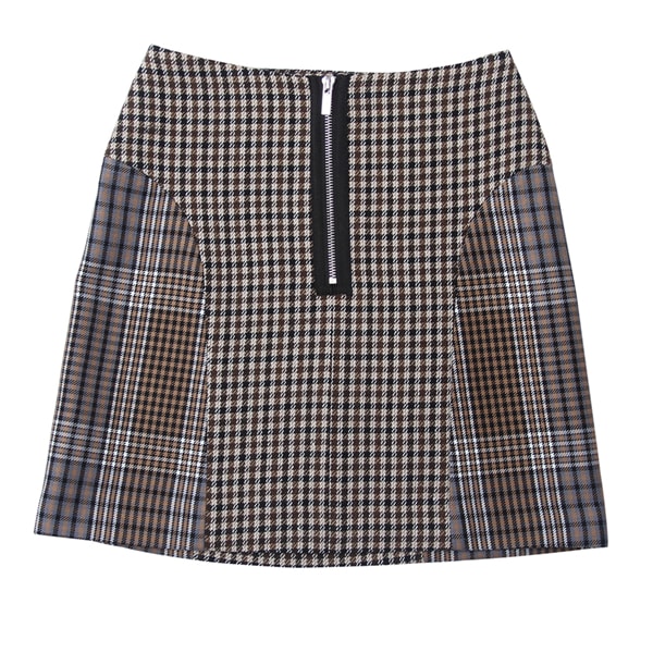 Vintage British Style Plaid A-Line Skirt Wool High Waist Zipper Mini Skirts for Women L