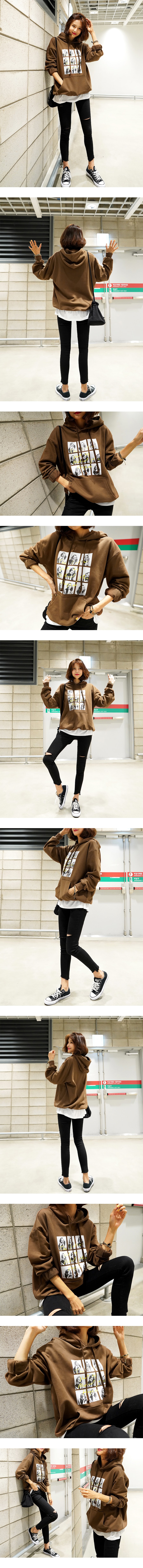 WINGS Oversized Graphic-Print hoodie #Brown One Size(Free)