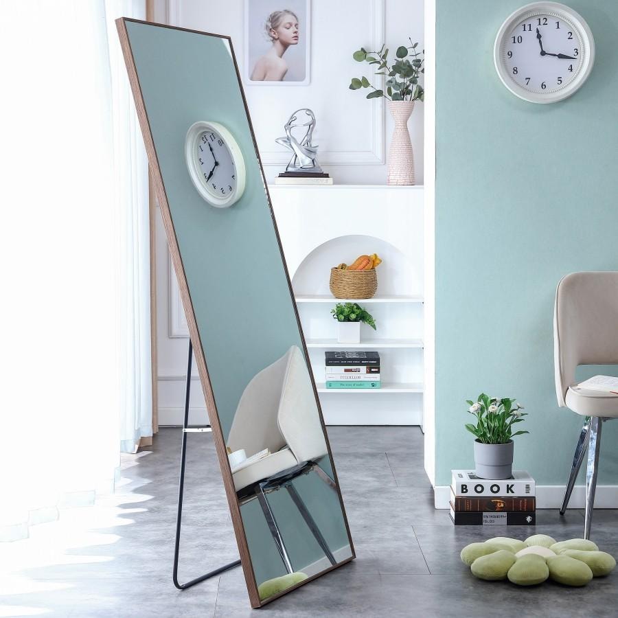 【美國直郵】 美國 hiorin 棕色實木框架全身鏡1 自然主義木工美學 超白玻無銅銀鏡