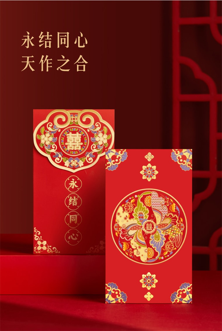 【中国直邮】故宫淘宝 故宫婚庆千元红包 结婚专用 婚礼喜字利是 封新婚喜包 铜版纸材质/厚实平整/烫金点缀/免贴插口/方便拆装/印刷精细- 永结同心 1份*|预计到达时间3-4周