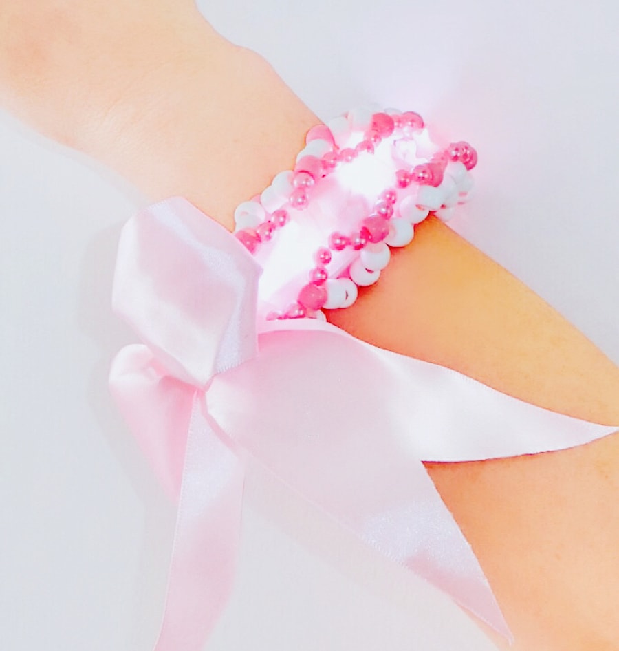 娇娇 粉色 LED发光 3D丝带Cuff 福袋