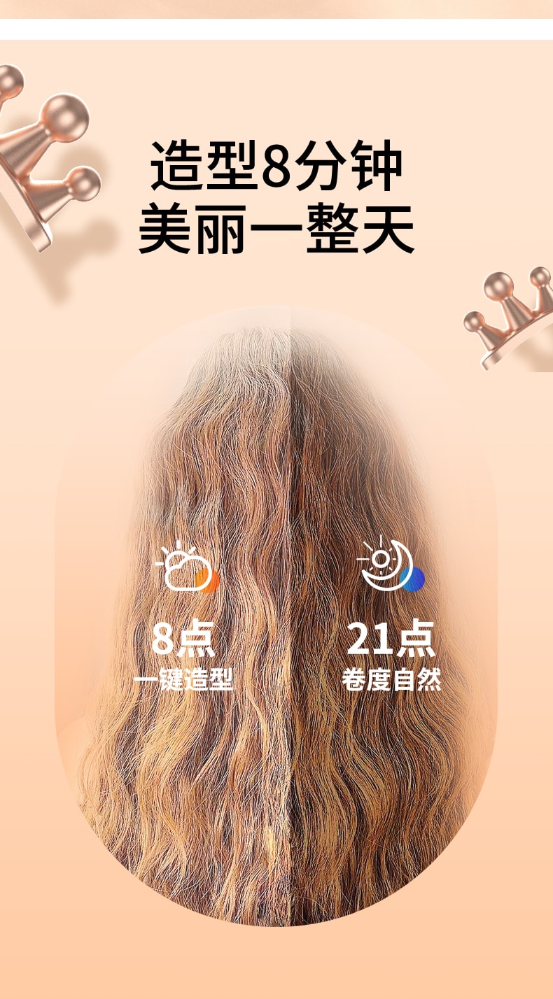 中國MinHuang敏煌 女王法式大波浪蛋捲捲髮棒 奶油白色 1件