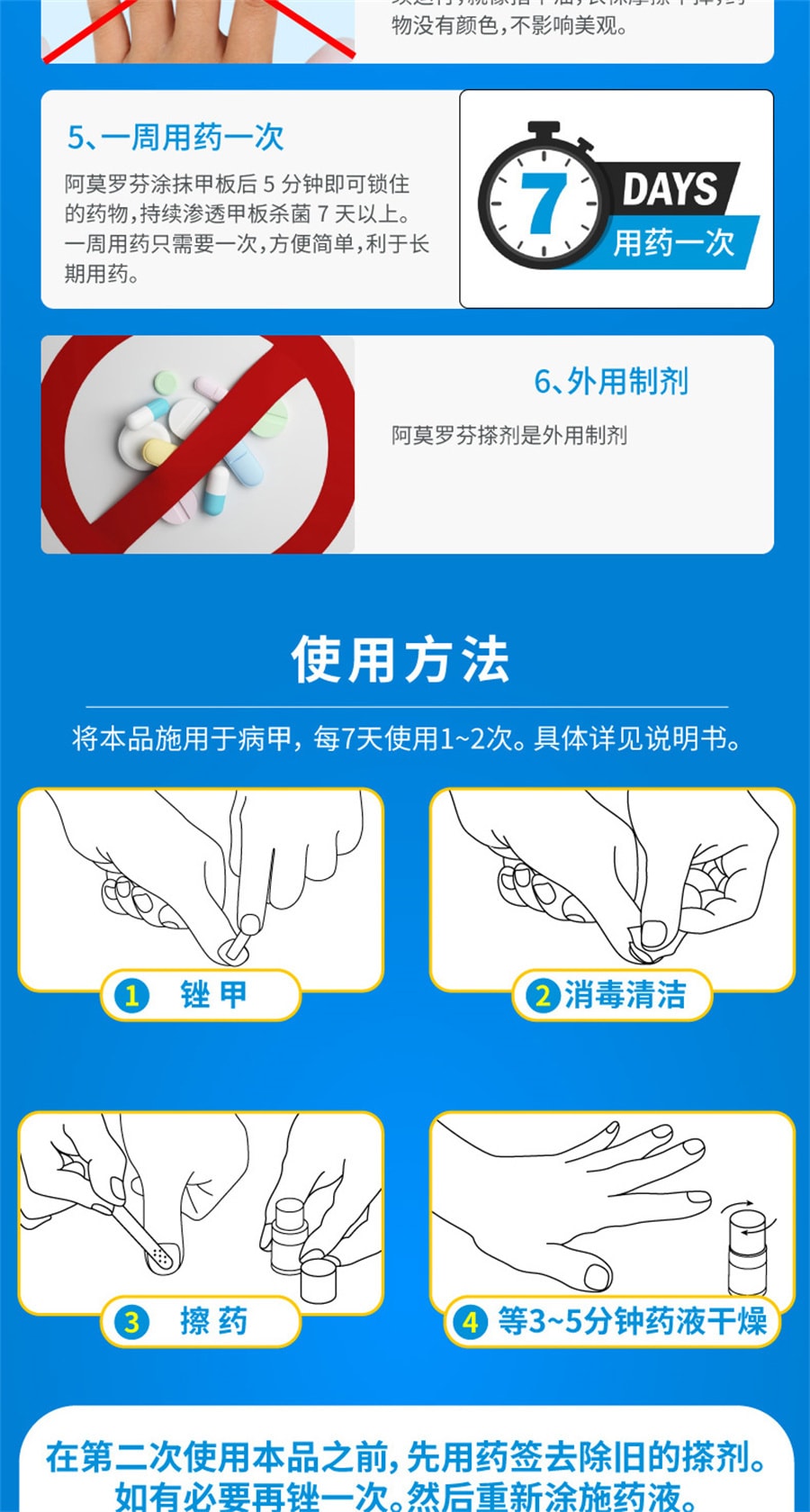 【中國直郵】楚甲 鹽酸阿莫羅芬搽劑灰指甲治療腳氣甲癬 1ml x 1盒