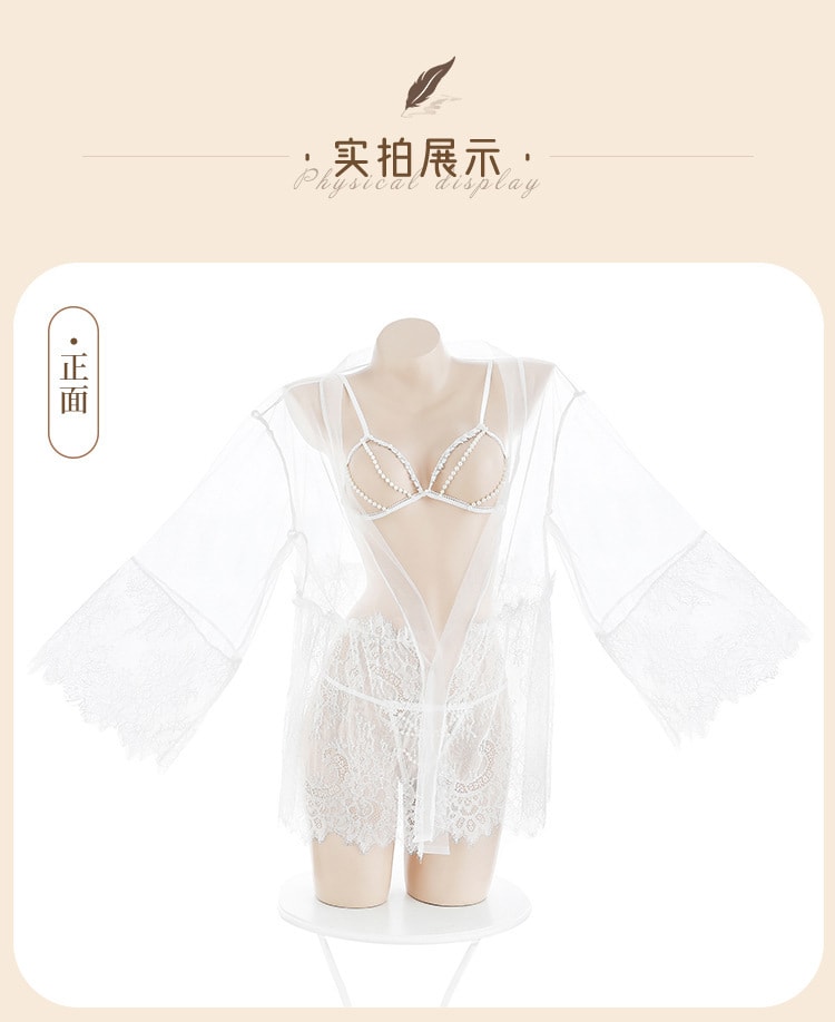 【中國直郵】霏慕 情趣內衣 性感蕾絲三點式睡袍 白色均碼