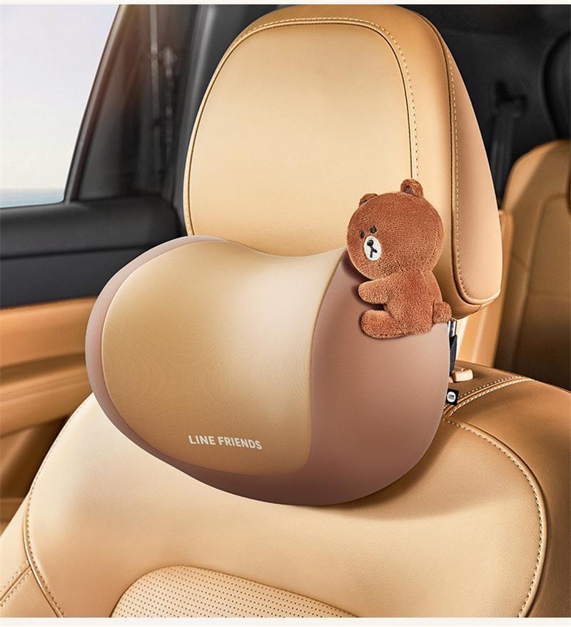 【中国直邮】 日本 LINE FRIENDS 护颈枕车用内座椅车载夏季主驾驶车枕头 浅棕玩偶-单头枕 1个装
