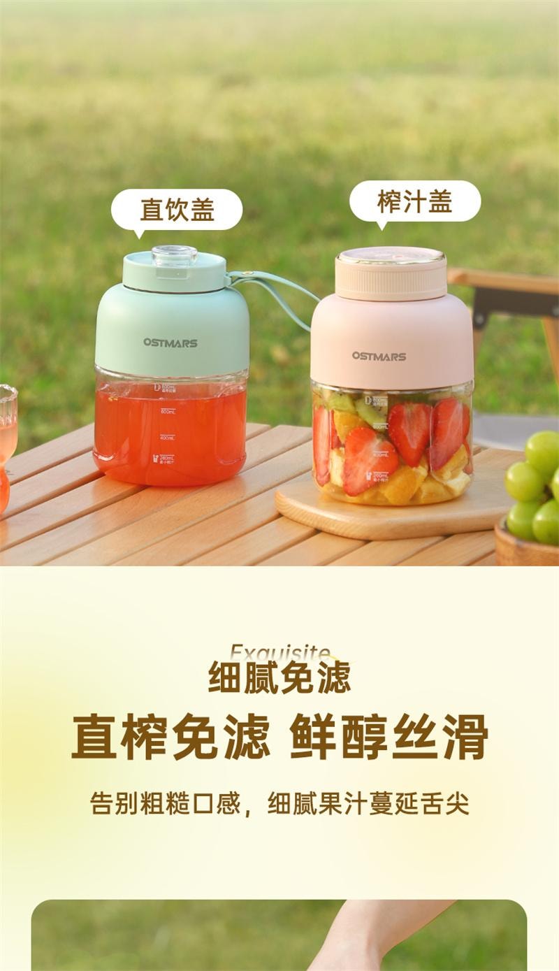 【中國直郵】 OSTMARS 榨汁杯大容量無線便攜式多功能可碎冰 酪梨綠【單杯雙蓋】1個裝