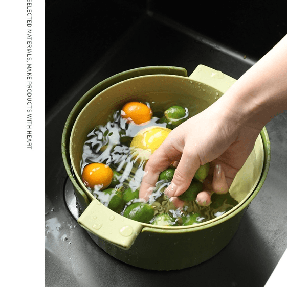 可卡布精選雙層洗菜洗水果瀝水籃收納籃家居洗菜籃#綠色 1件入