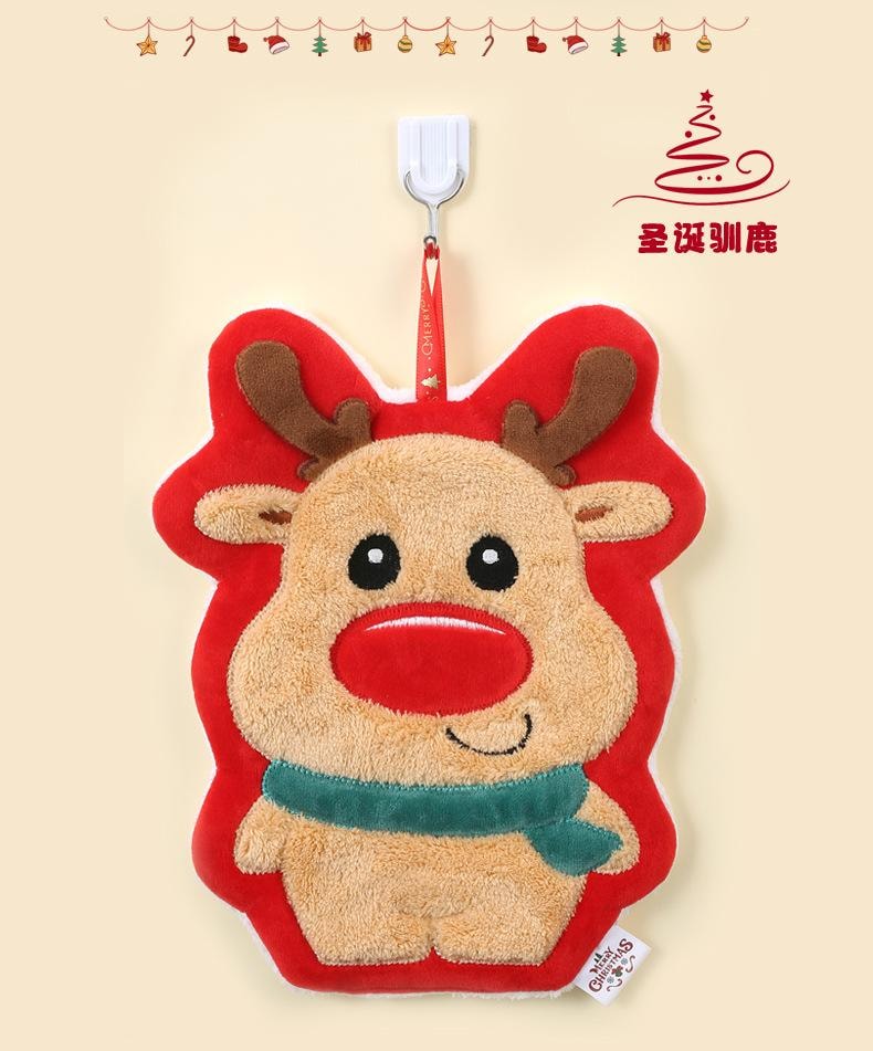 【中國直郵】 親太太 聖誕擦手巾可掛式新款加厚珊瑚絨吸水速乾抹布廚房刺繡擦手毛巾 聖誕老人