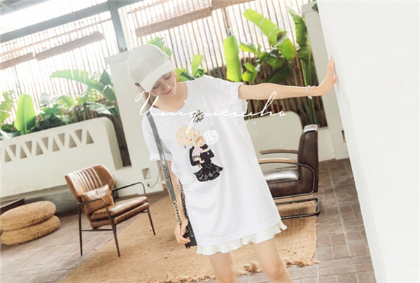 White Pure Cotton T-shirt for Girls Women Mother Holds Baby Pattern Long Tops S