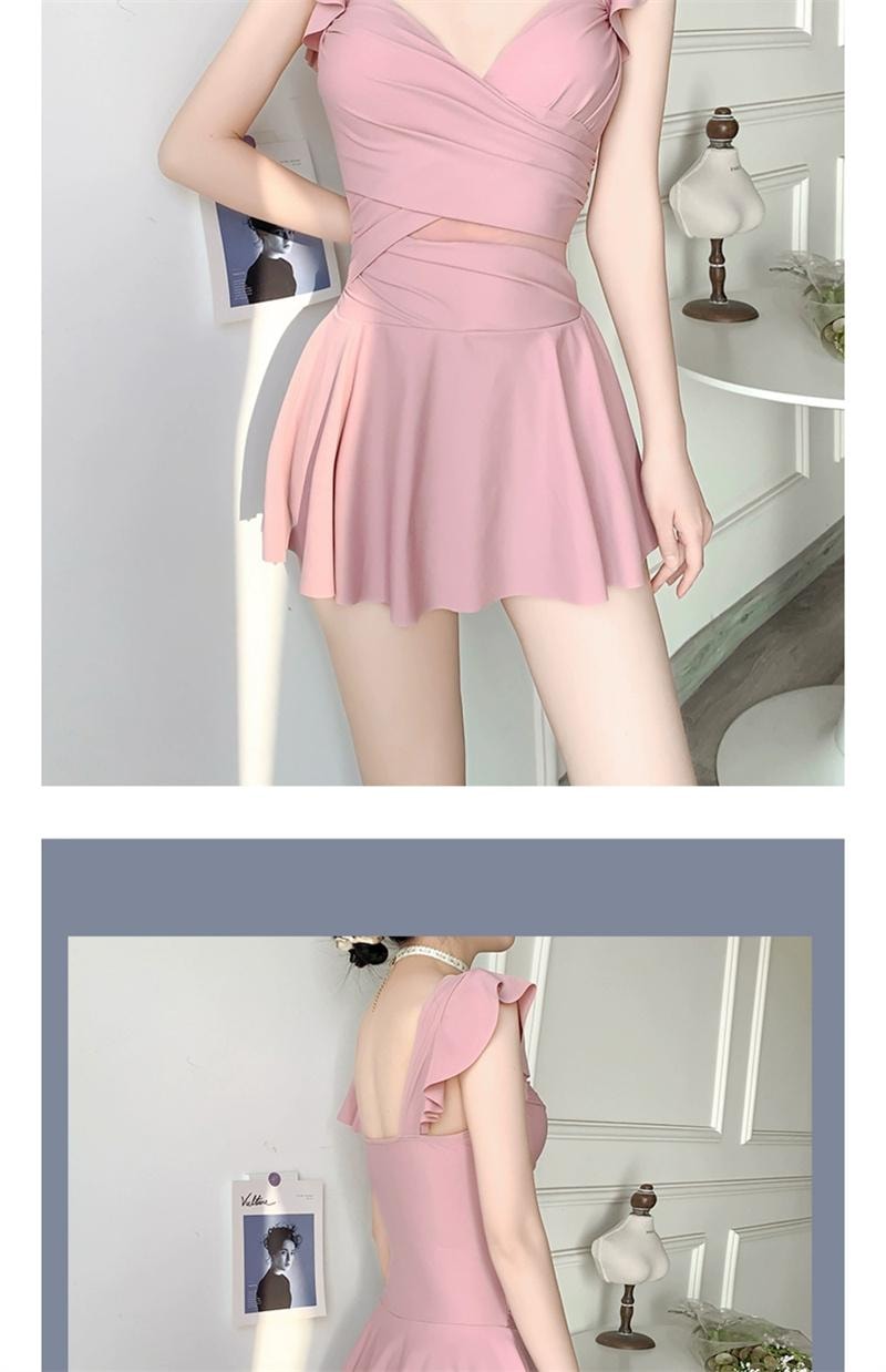 【中国直邮】 亲太太 泳衣女裙式连体性感修身显瘦遮肉小胸钢托聚拢 黑色L(建议100-110斤)1件装