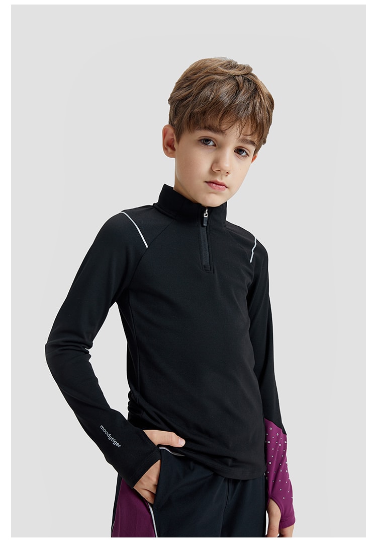 【中国直邮】moodytiger男童On ice拉链开襟长袖T恤 炭黑色 110cm