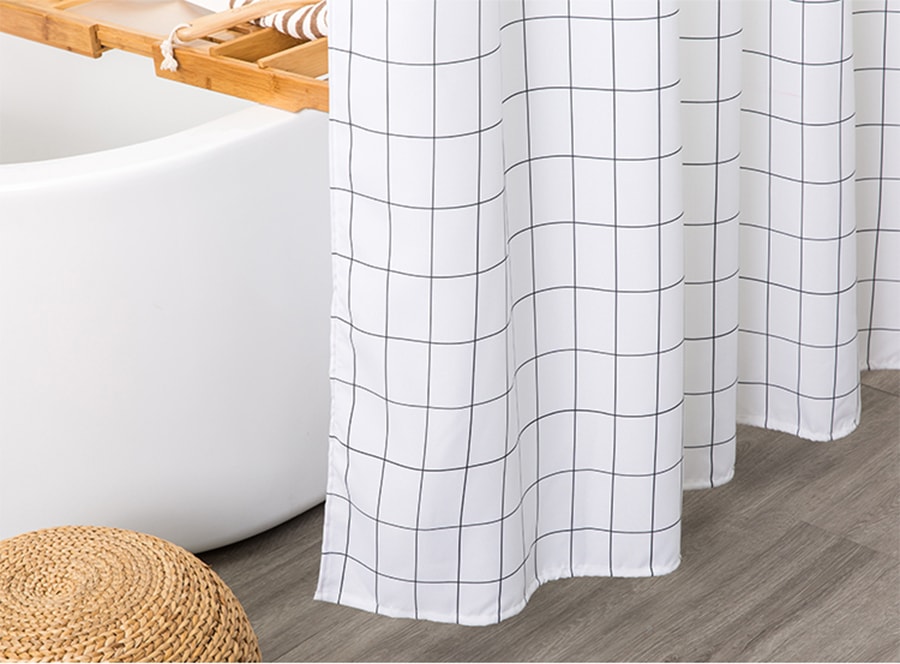 Mold Resistant Fabric Shower Curtain for Bathroom Black and WhiteWashable STALL Size 72 X 72 Inch