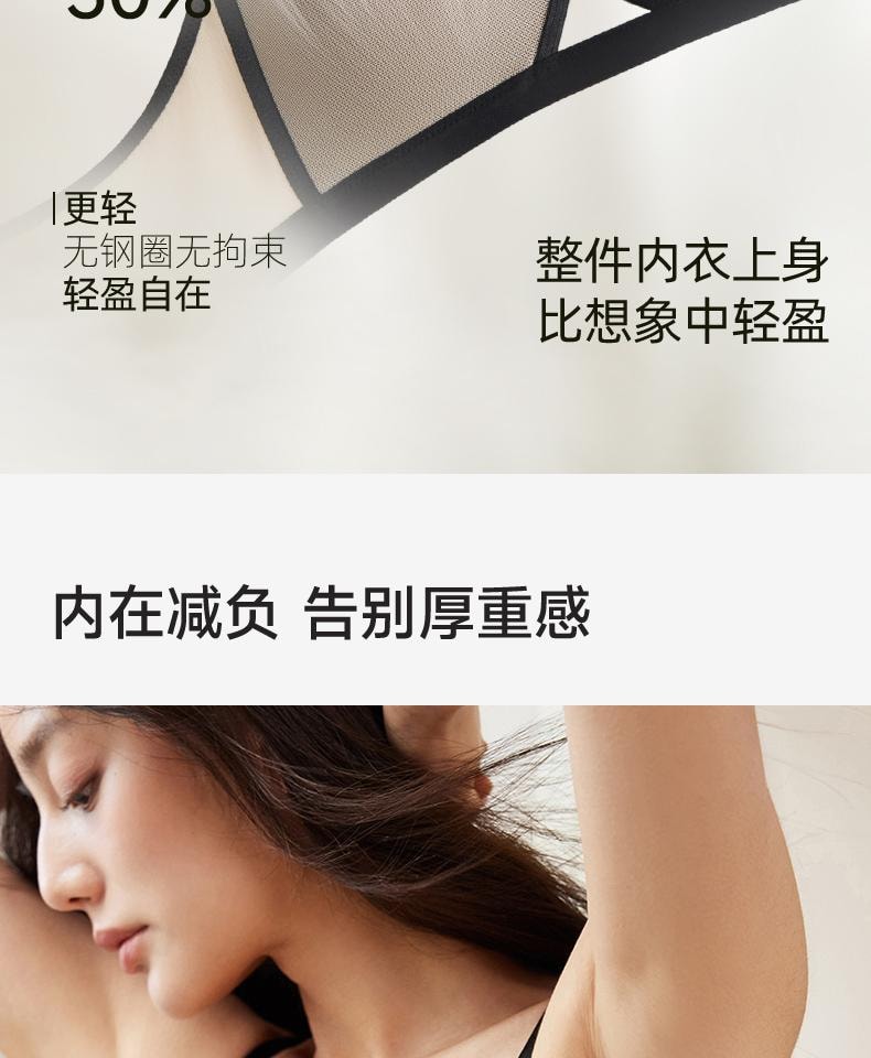 幸棉 绿色M码V领夏季透气轻薄网纱内衣舒适无钢圈防下垂性感美背文胸