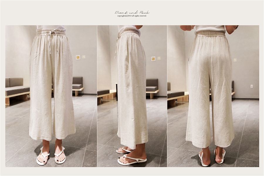 [KOREA] Linen Cropped Wide Leg Pants #Beige One Size(S-M) [Free Shipping]