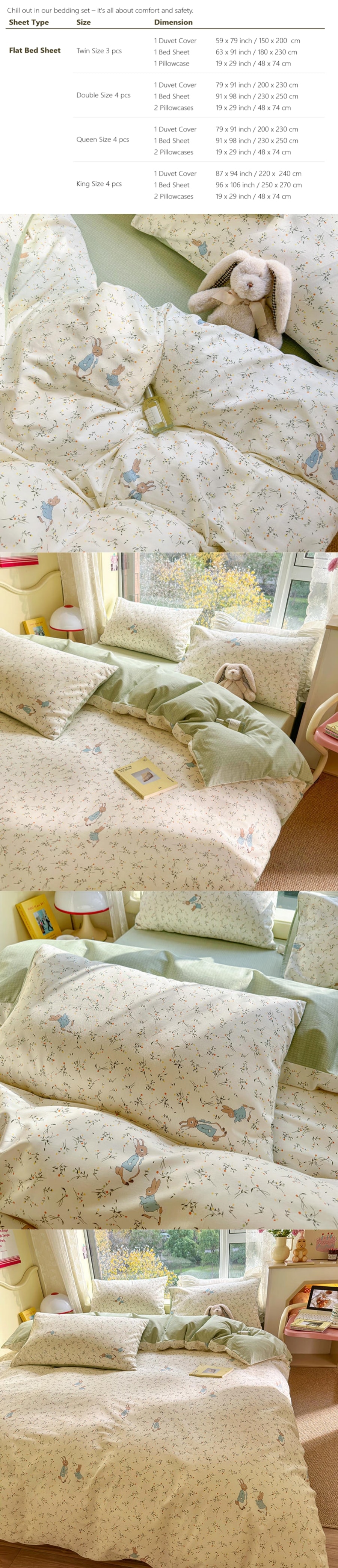 【中國直郵】Lullabuy 彼得兔碎花純棉三件套四季居家床品套裝床單被套枕頭套 Twin Size