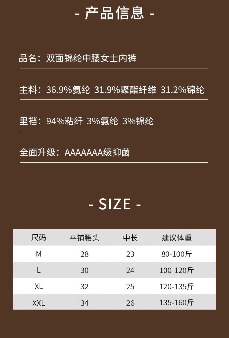 【中国直邮】 猫人 Miiow女士内裤 双面莫代尔0感抑菌冰丝弹力内裤 纯棉裆三角裤 无痕 XL号 4条装 紫灰+蓝绿+粉肤+棕杏