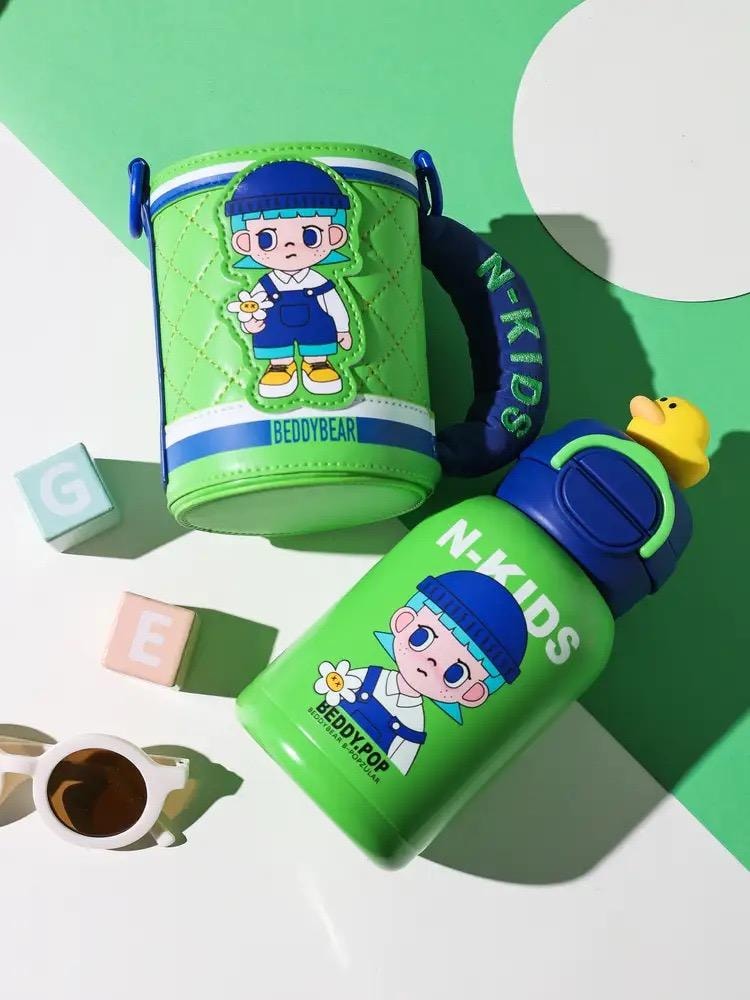韩国 BEDDYBEAR 杯具熊 保温杯 高颜值库洛米双饮杯子 宝宝幼儿园小学生儿童水杯 600ml 绿色 (有点像GD哦)