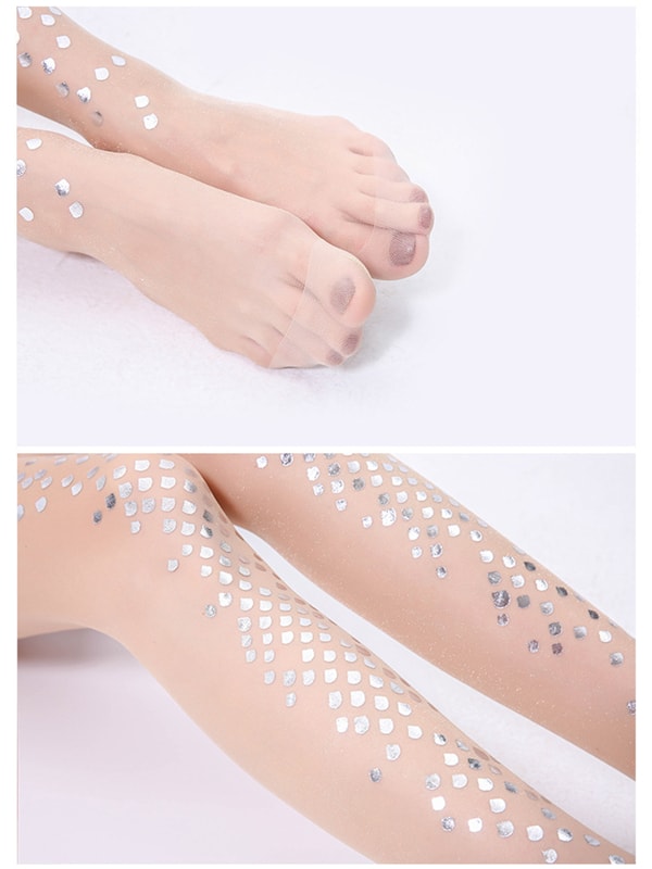 Mermaid Stockings Glitter Scales Tattoo Pantyhose Silver 1 Piece
