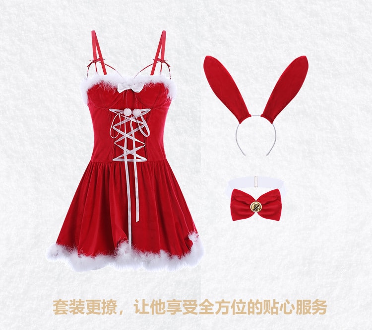 【中国直邮】瑰若 情趣内衣 兔女郎圣诞装套装 均码 酒红色(圣诞节成人专属礼物)