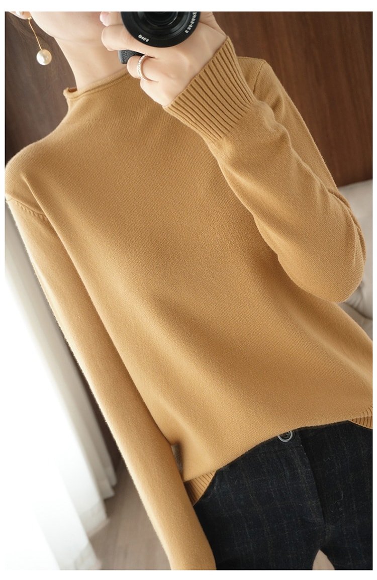 中國 秋冬女式針織衫韓版半高領內搭打底衫針織毛衣 金駝色2XL