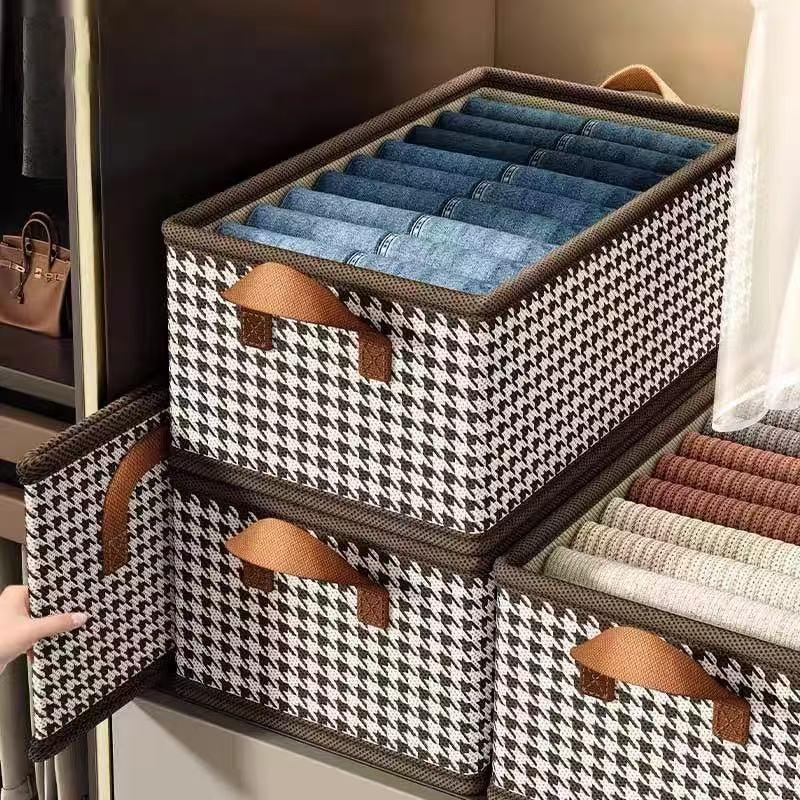 甄选好物 衣服收纳箱衣柜分层整理盒放衣物裤子布艺棉麻折叠储物大号1个