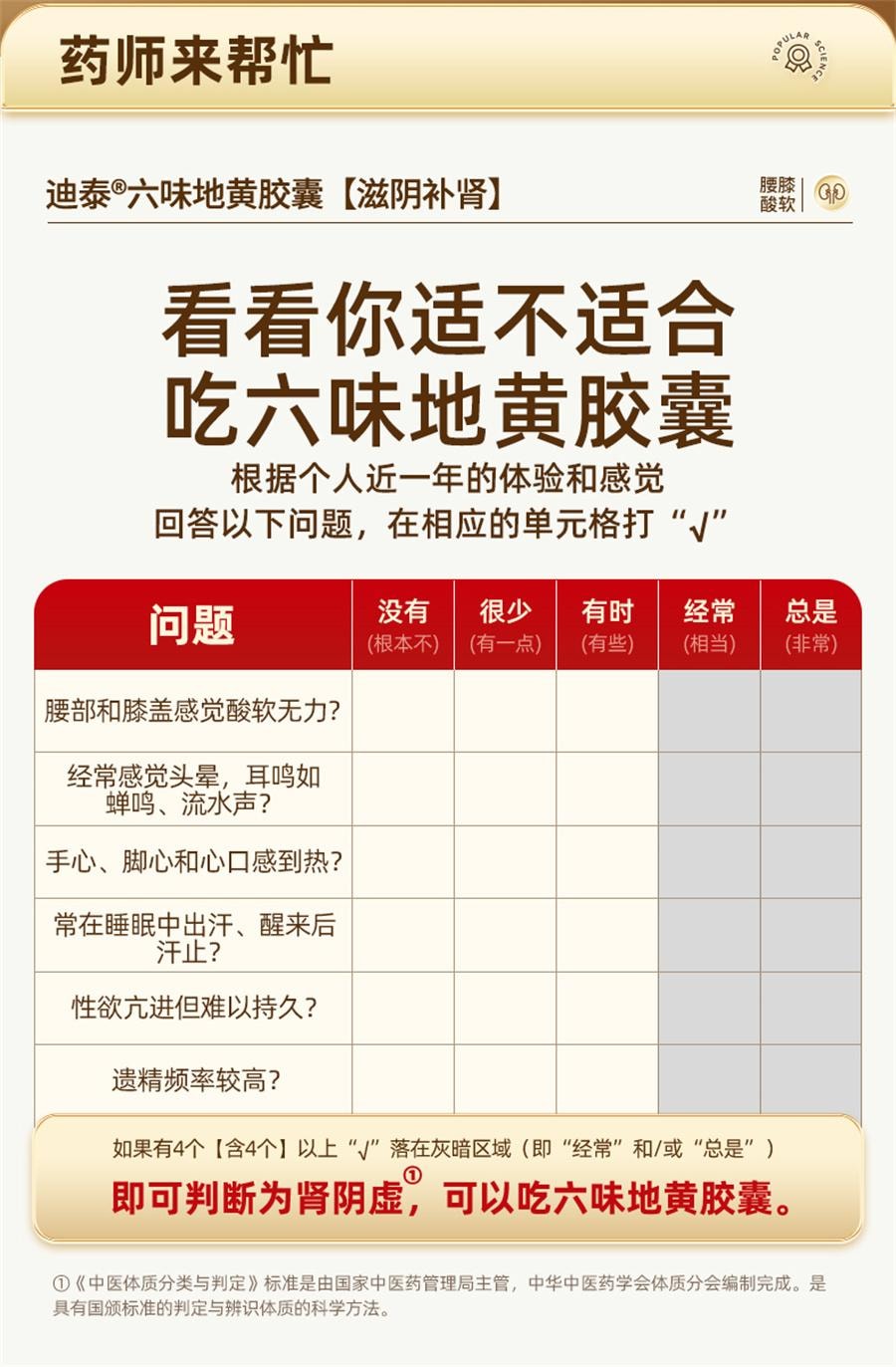 【中国直邮】 迪泰 六味地黄胶囊 补肾固精强肾男士中药遗精肾虚亏60粒/盒
