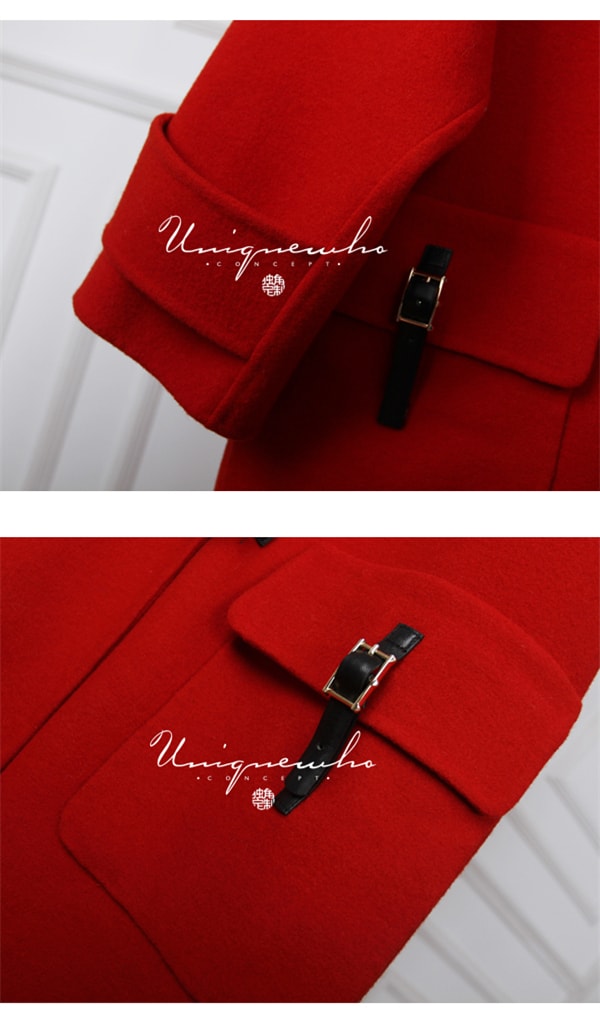 Red Hooded Wool Double-faced Woolen Coat XS