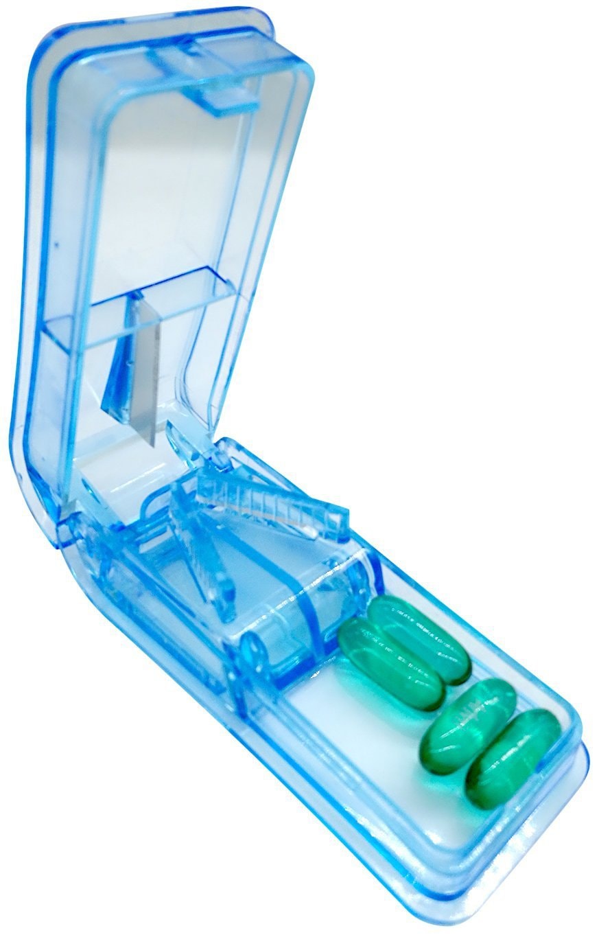 Pill Box Travel Pill Cutter with Case Blue