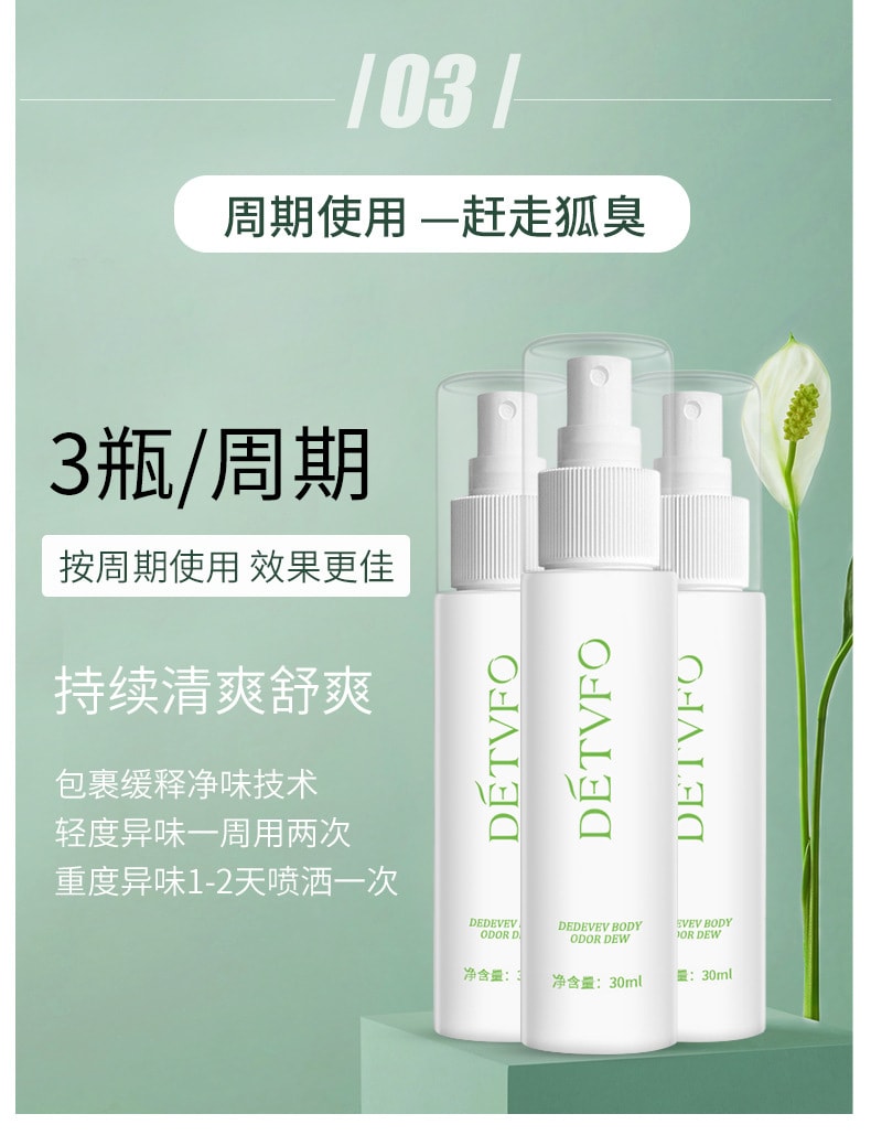 【中國直郵】德德維芙 腋狐臭淨腋下噴霧根持久香體露 30ml/瓶