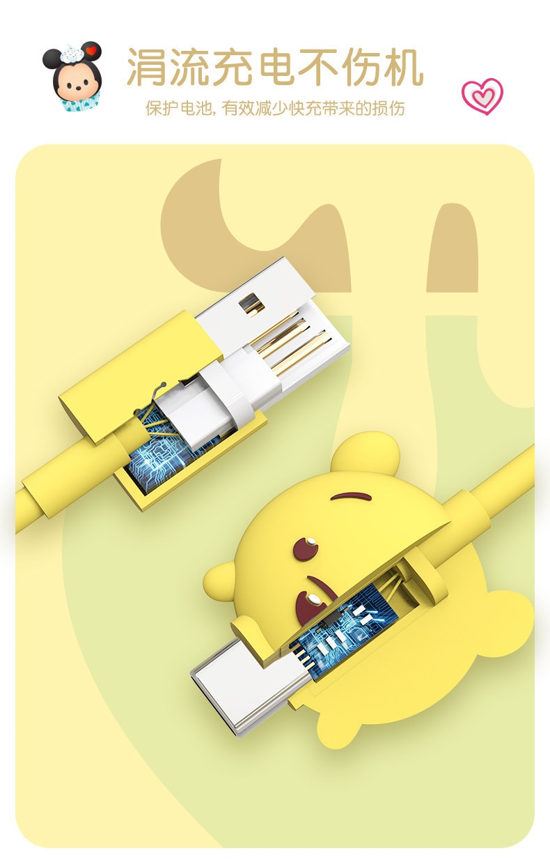 【中国直邮】迪士尼数据线快充1.2m适用苹果可爱卡通少女   米奇