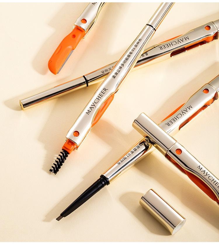 美茜儿 多功能眉笔 眉刀眉笔眉刷三合一 柔滑立体 显色持久 防水不晕染 - 01#亚麻色 1支