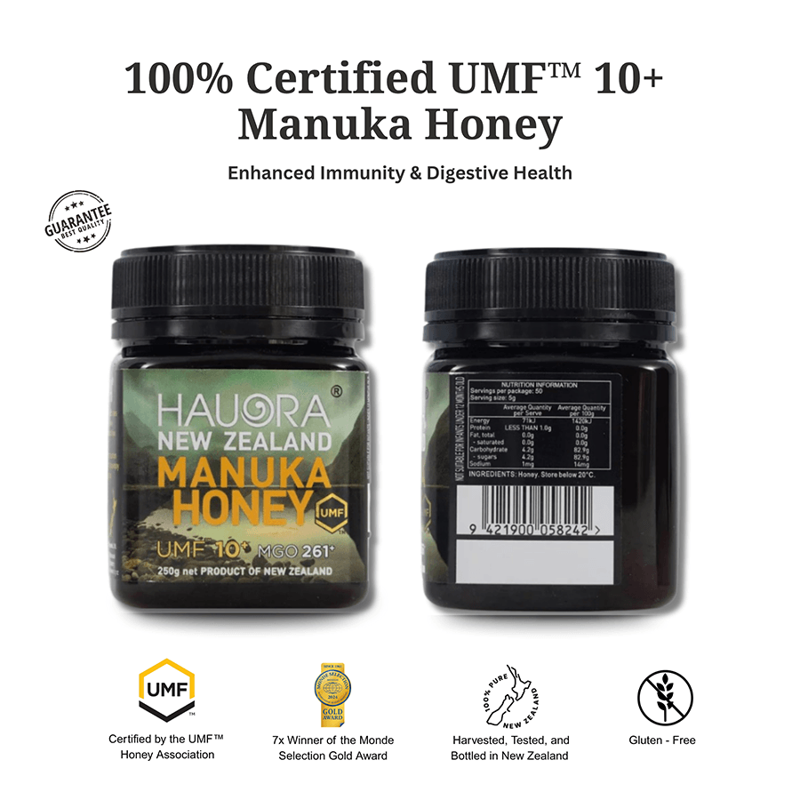 Mānuka Honey UMF™ 10+ (MGO 261+) Raw Manuka Honey Pure & Unpasteurized Non-GMO 250g