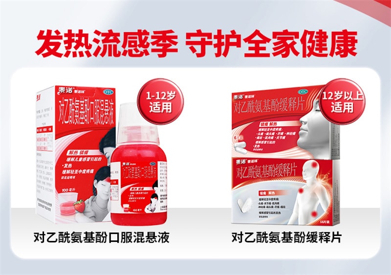 【中国直邮】泰诺林 对乙酰氨基酚片成人止痛药头痛流感感冒退热退烧药 18片/盒