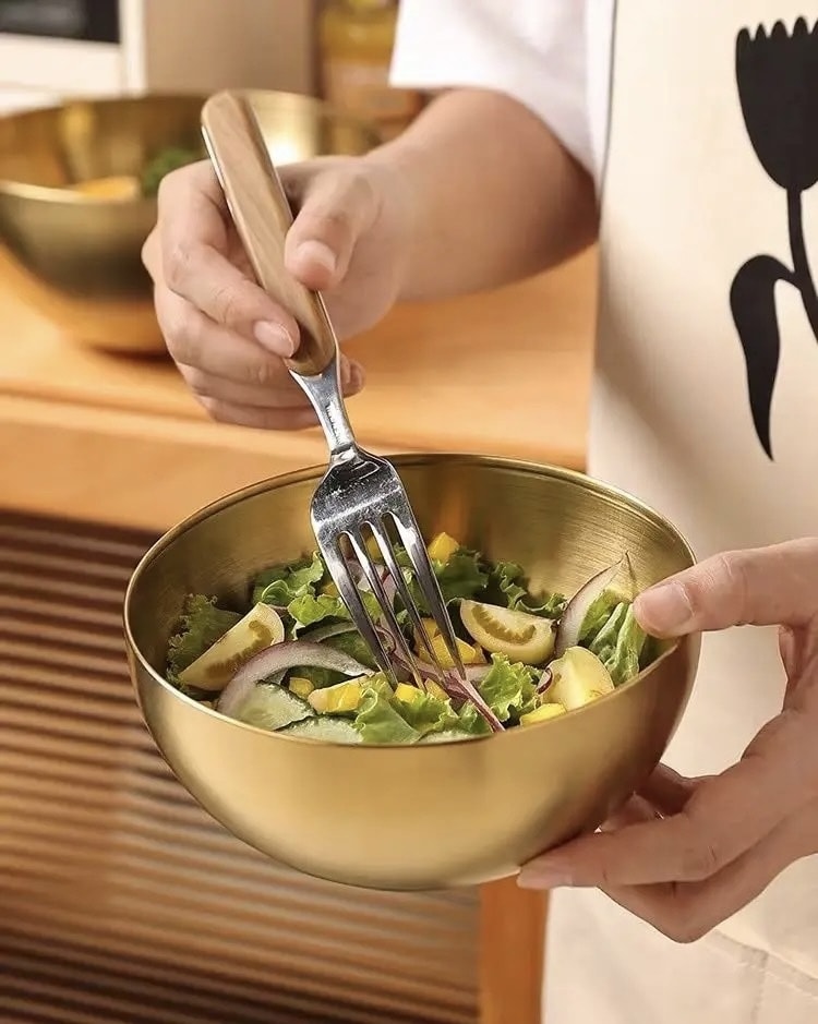 韓國韓劇爆款不鏽鋼20cm冷麵碗拉麵碗泡麵碗#金色 1件入