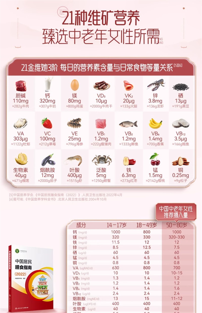 【中國直郵】21金維他 中老年女性複合維生素礦物質140片媽媽健康DK補充鈣片VE