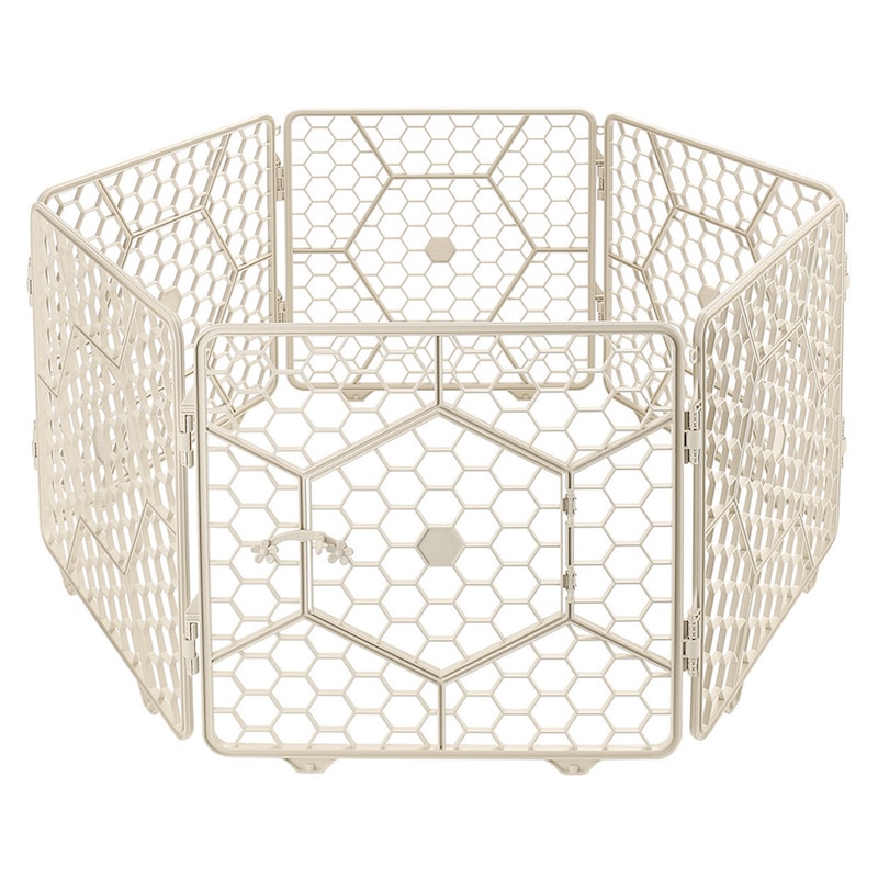 8-Panel Plastic Customizable Pet Playpen Exercise Fence Cage - (Ivory)