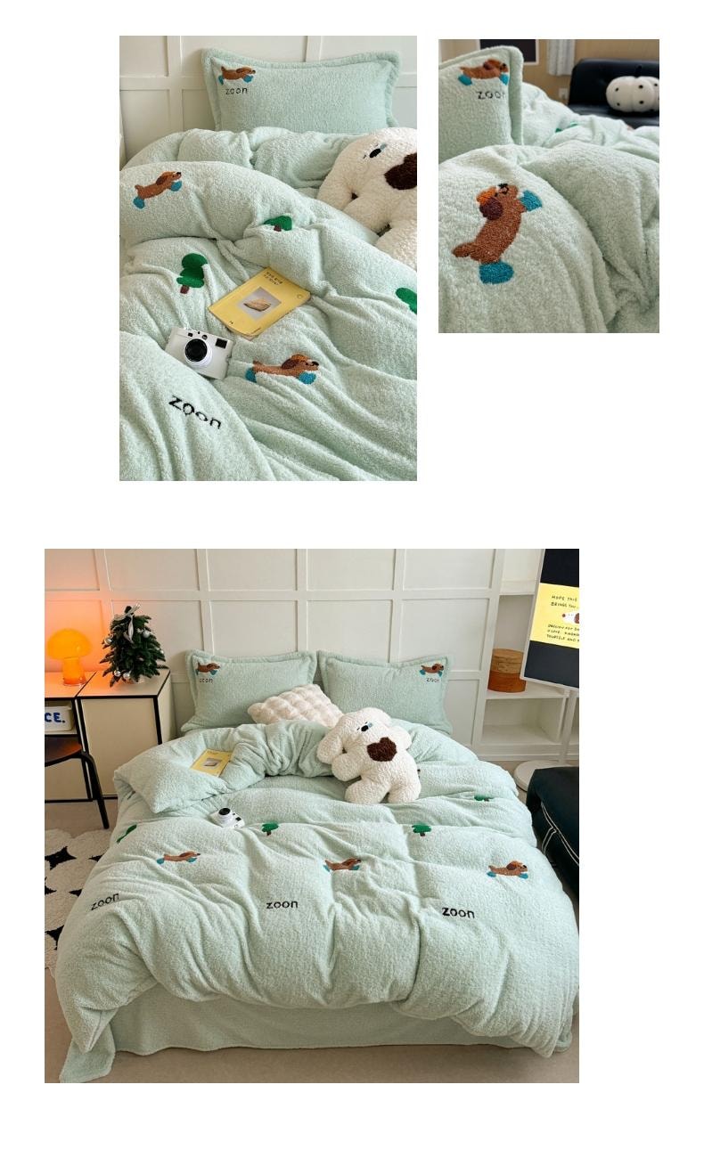【中国直邮】Lullabuy云栖温梦牛奶绒床上三件套(床单*1+被套*1+枕套*1)Twin Size 熊猫-白