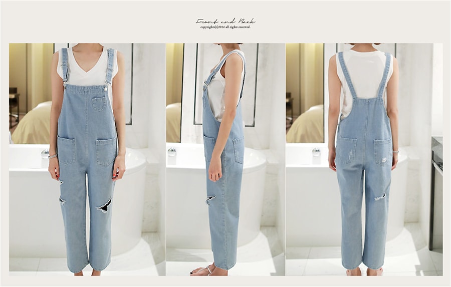 KOREA Relaxed Denim Overalls #Light Blue One Size(S-M) [Free Shipping]