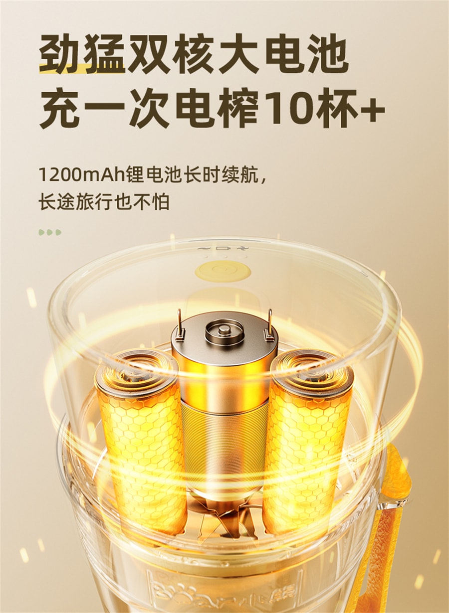 【中國直郵】小熊 榨汁機便攜式小型家用多功能電動炸水果汁機可碎冰無線吸管杯 米黃色