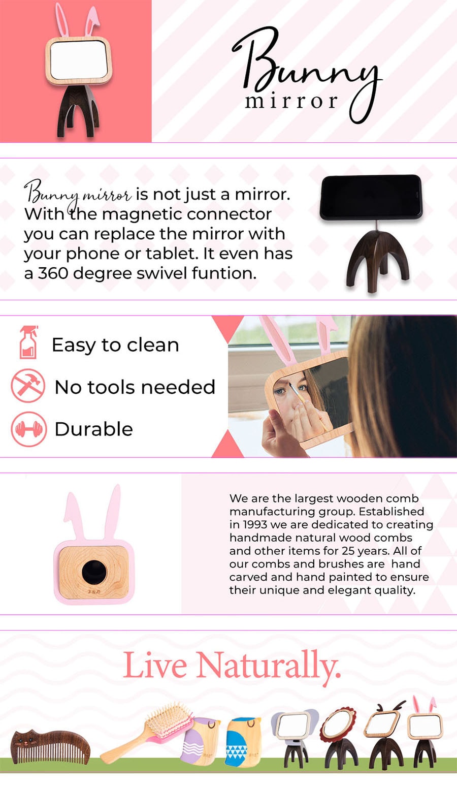 TAN MUJIANG vanity makeup rabbit mirror pink 1 piece