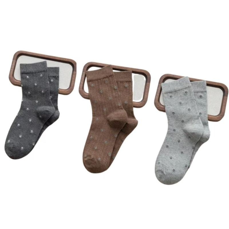 亲太太 秋冬无骨学院风复古小碎花袜子女中筒袜 均码 浅灰 咖色 深灰 3双装