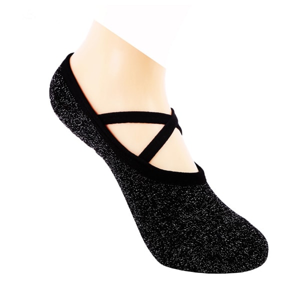 Black Anti-skid Yoga Socks Elastic Comfortable Dance Socks with Non-slip Rubber Soles Hollow-out 1 Pair