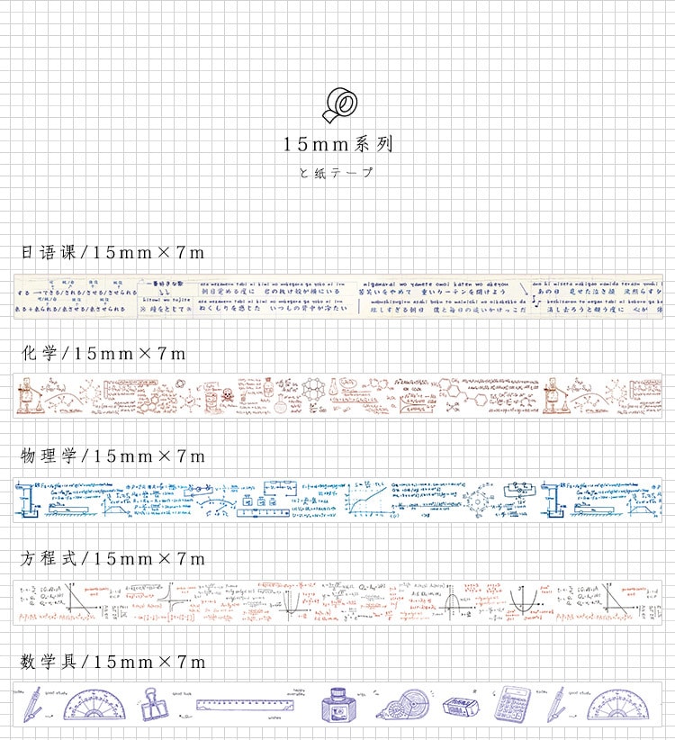 INFEELME 復古創意學霸系列 和紙膠帶 手帳日記DIY英文本子裝飾貼紙 15mm*7m 5個裝 款式隨機