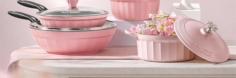 BUYDEEM北鼎 不沾平底煎鍋 家用少油煙易清洗 26cm 桃夭粉 PL42/A1