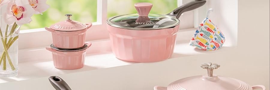 BUYDEEM北鼎 不沾平底煎鍋 家用少油煙易清洗 26cm 桃夭粉 PL42/A1