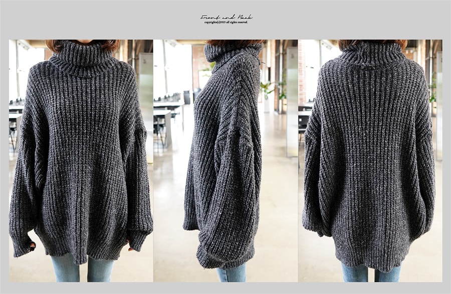 WINGS Oversized Turtleneck Sweater #Grey One Size(Free)